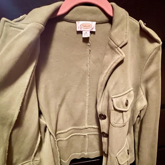 Talbots Green Double Knit Sweater Blazer Patch Pockets & Epaulettes Medium - Picture 6 of 7